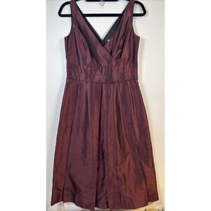 Ann Taylor Dress Womens Size 4 Sleeveless V-Neck Silk Dark Red Shiny